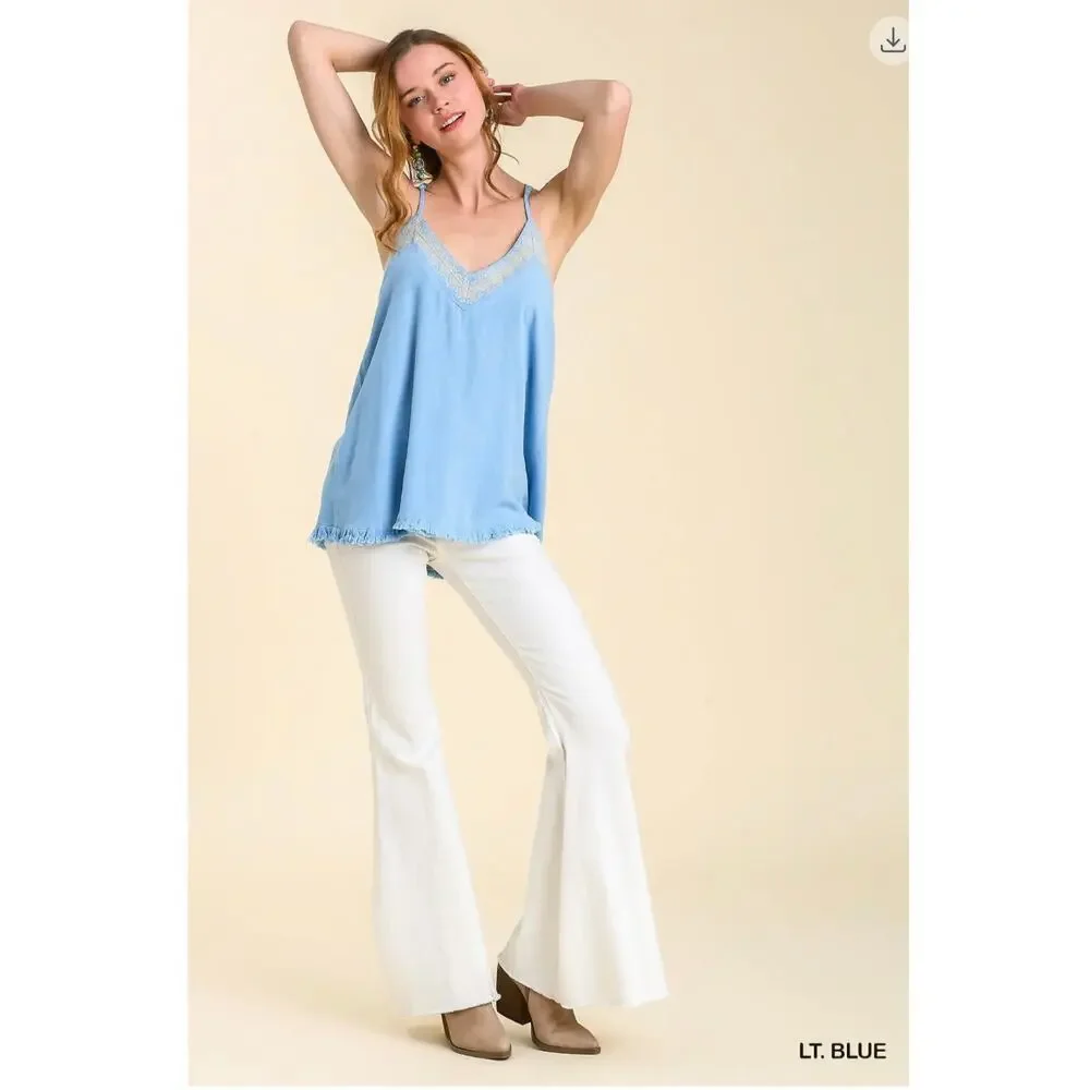 Umgee - Linen Tribal Embroidered Frayed Hem Top - MEDIUM - Picture 3 of 6